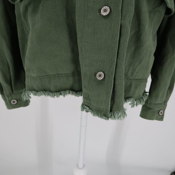 Lulu's Women's Green Denim Style Jacket Size XS Distressed Hem - Picture 3 of 6